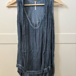 Free People Washed Denim-Blue V-Neck Tank